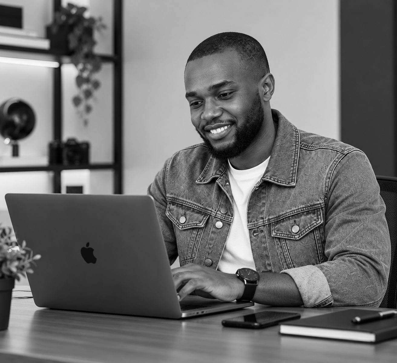 Chukwuebuka designing on laptop