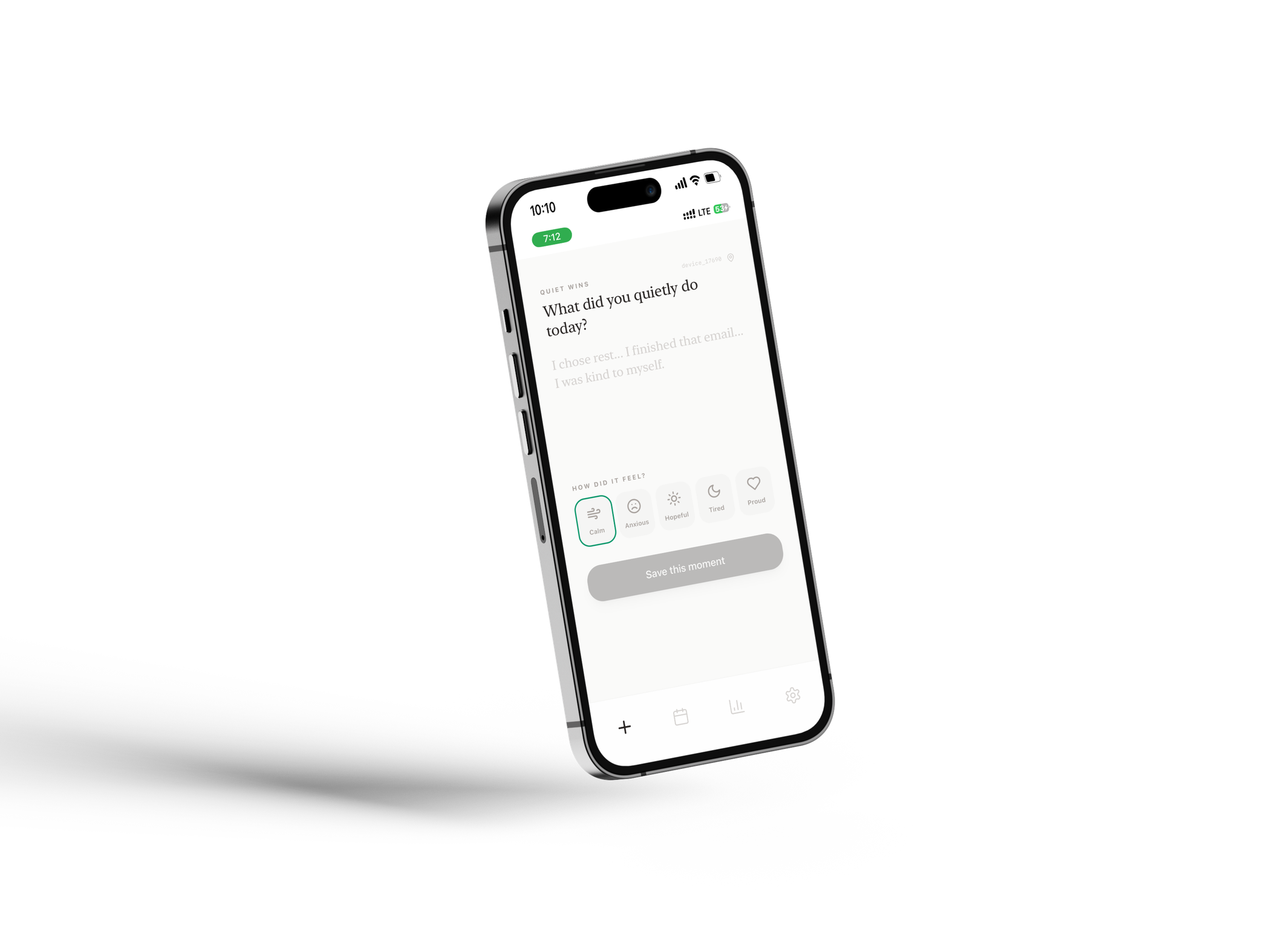 Quiet Wins mobile application interface on smartphone